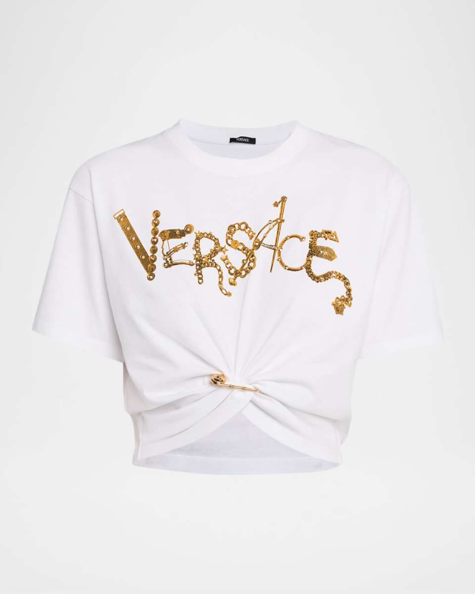 Studded Safety Pin Cropped T-Shirt